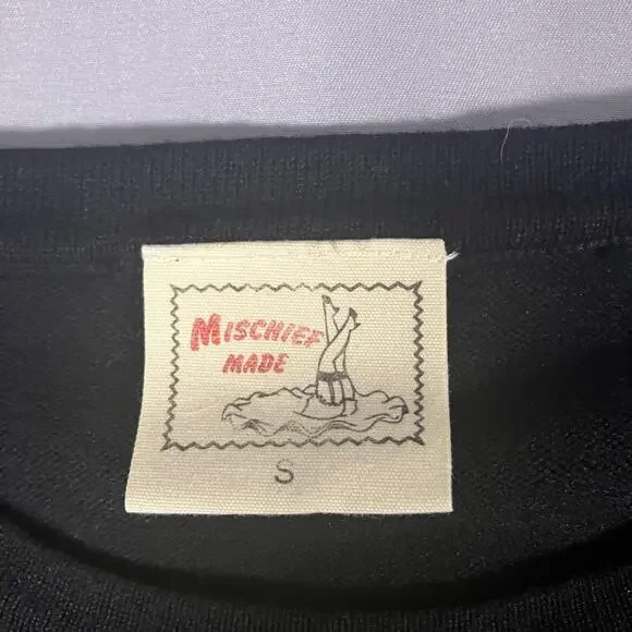 Mischief Made Sweater Womens Small Eye Embroidered Knit Pullover Boho Unique - Picture 4 of 14